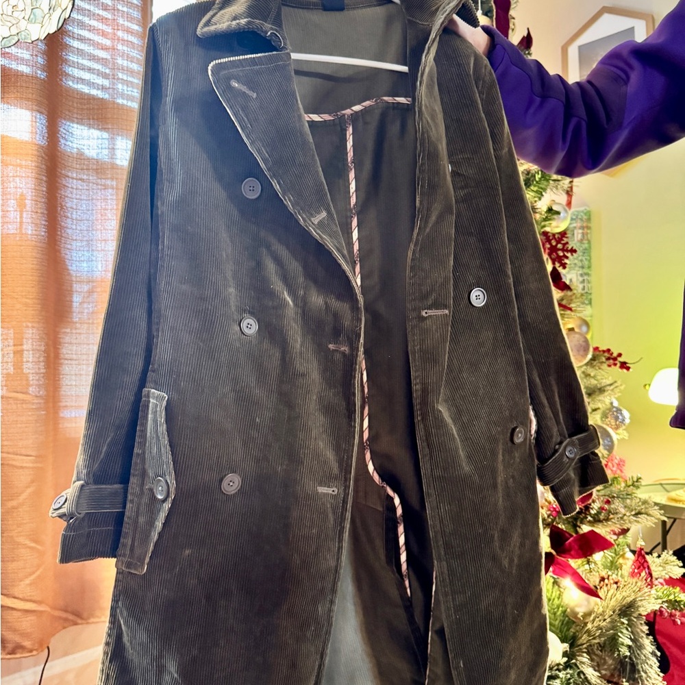 Vintage Olive Corduroy Double-Breasted Women's Coat